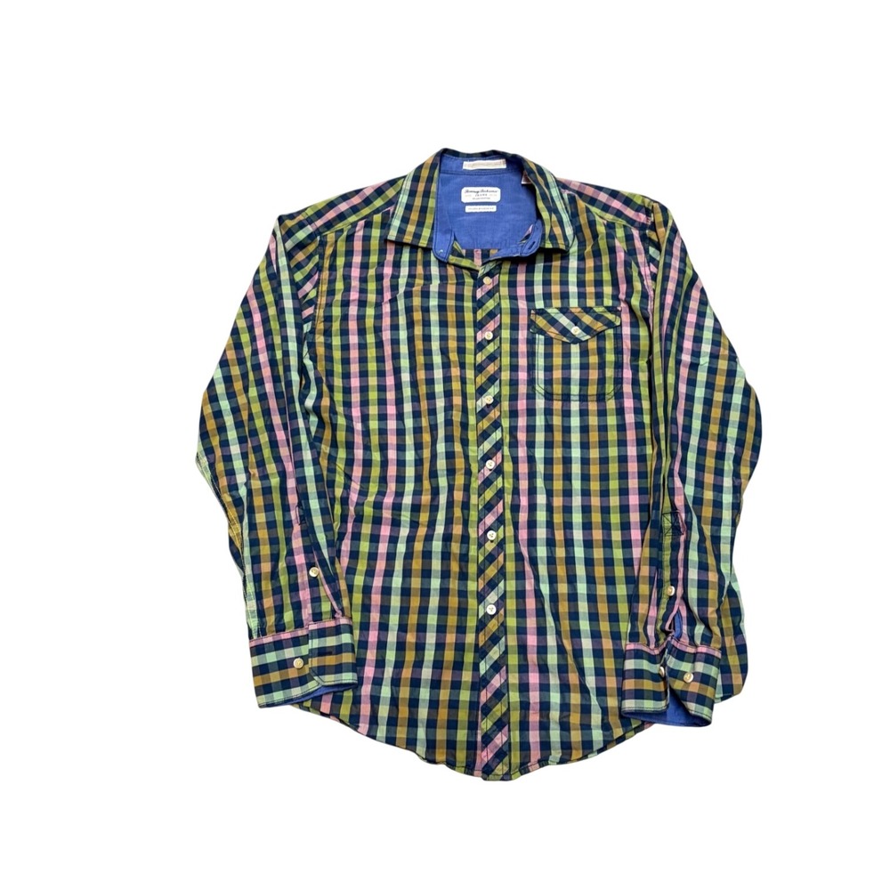 Tommy Bahama Jeans Mens Large Island Modern Fit Plaid Button Down Shirt Multi